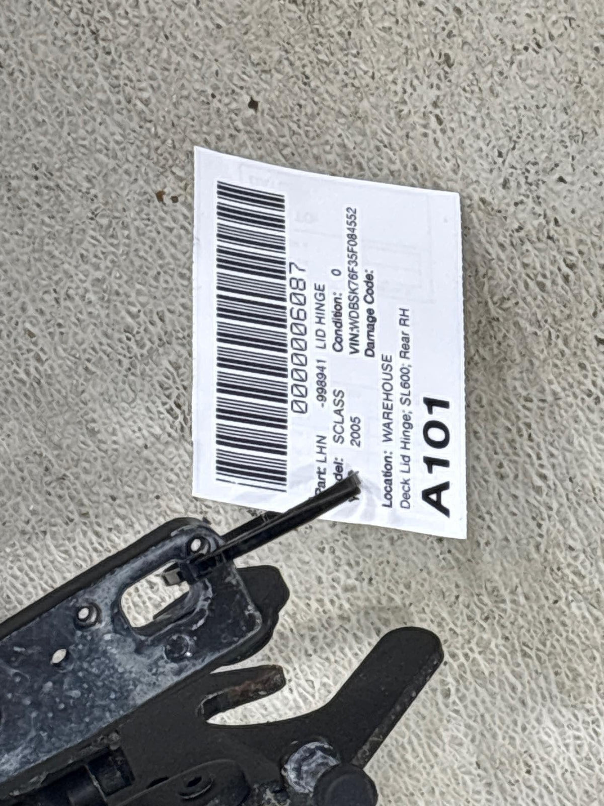 03-12 Mercedes R230 SL600/500 SL55/65 Rear Convertible Trunk Lid Deck Hinge OEM