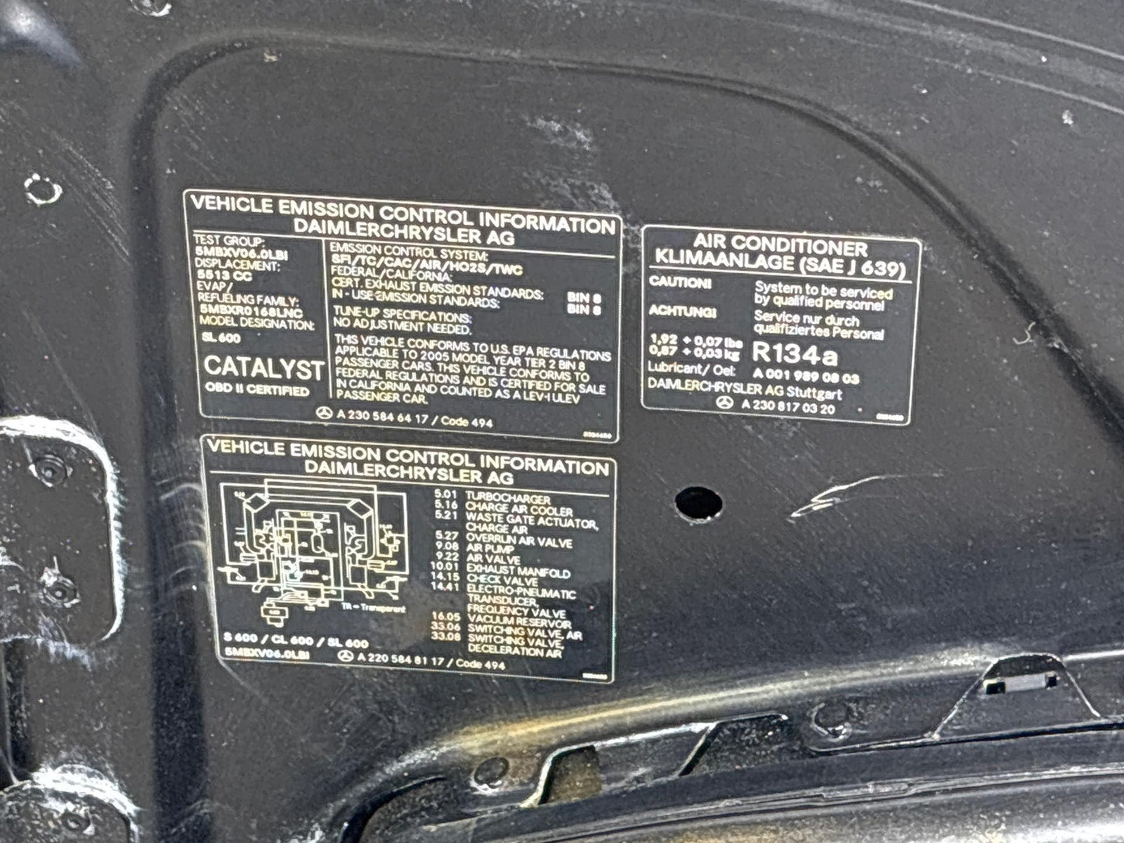 03-05 Mercedes R230 Sl600/500 Sl55/65 Hood Cover Panel Assembly Black Oem