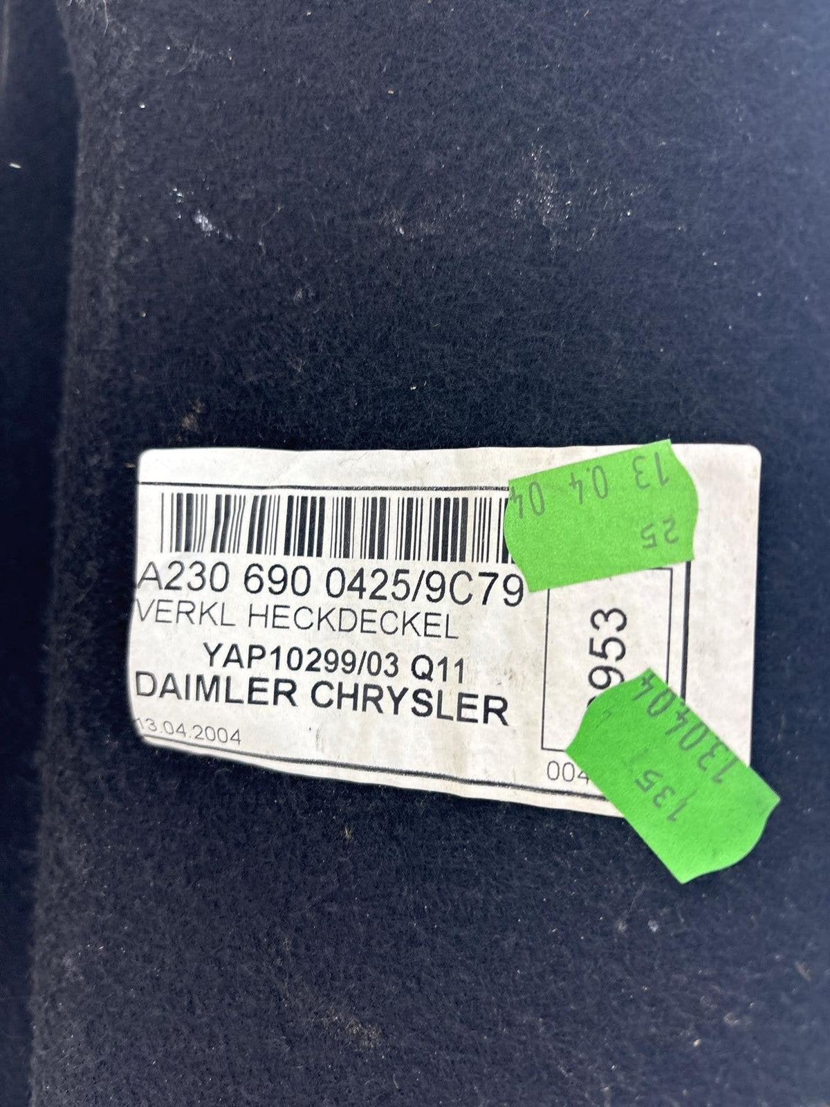 04-12 Mercedes Benz Sl600/500 R230 Rear Carpet Panel Trunk A2306900425 Oem