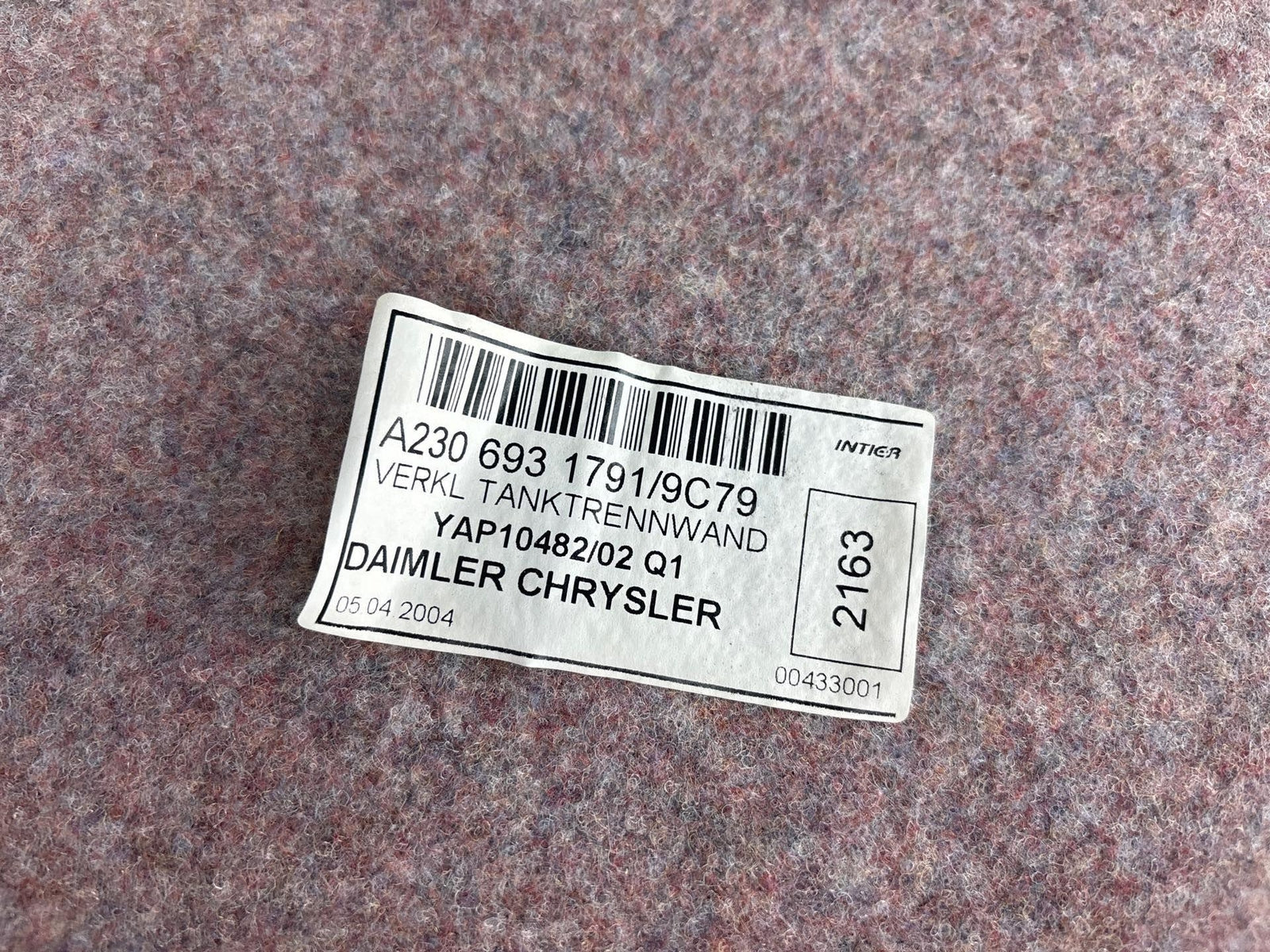 03-06 Mercedes Sl600 Rear Trunk Lid Cargo Area Carpet Trim Cover Oem