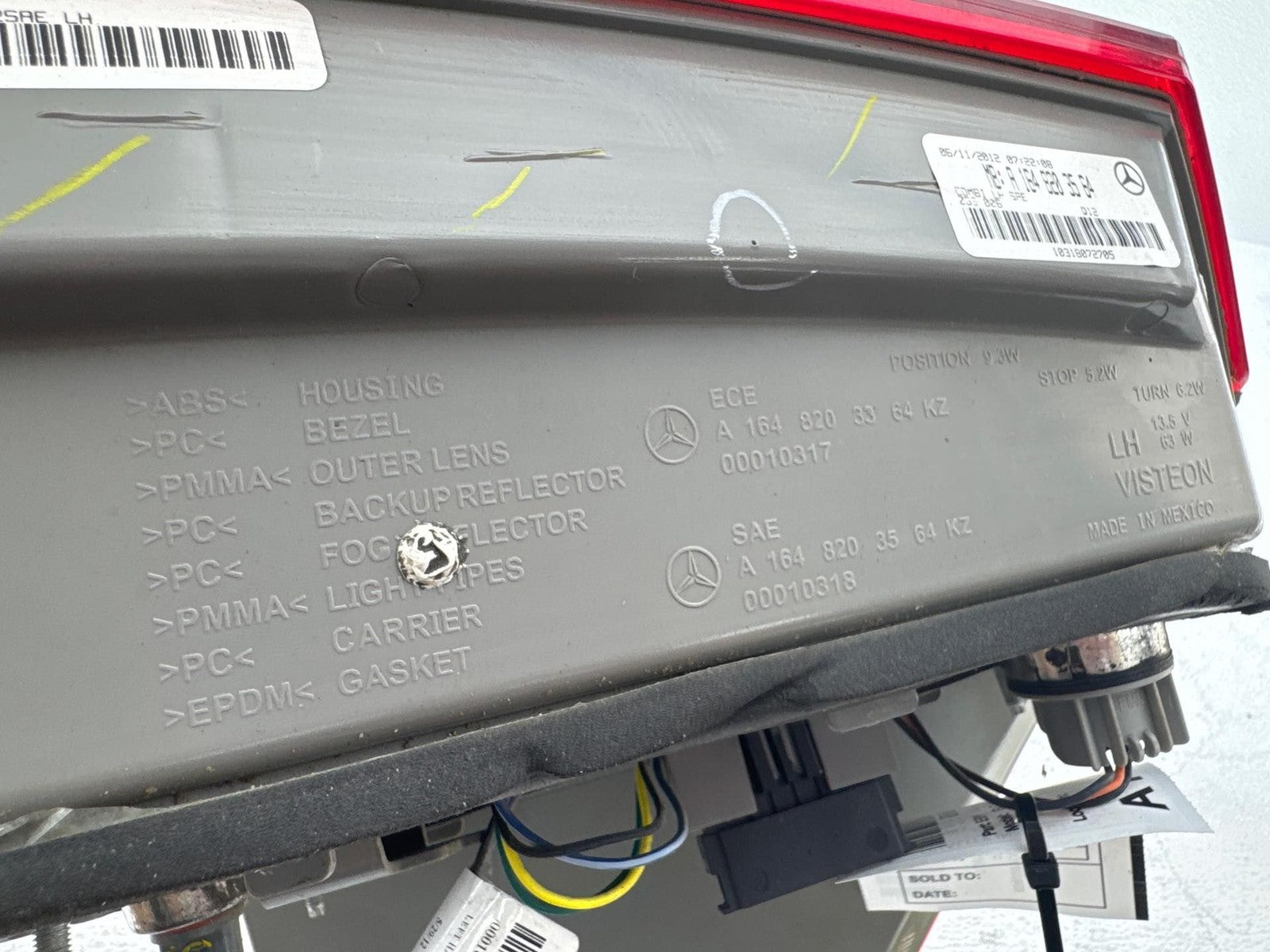 10-12 Mercedes GL450 Rear Left Tail Light Lamp Assembly OEM 1648203564