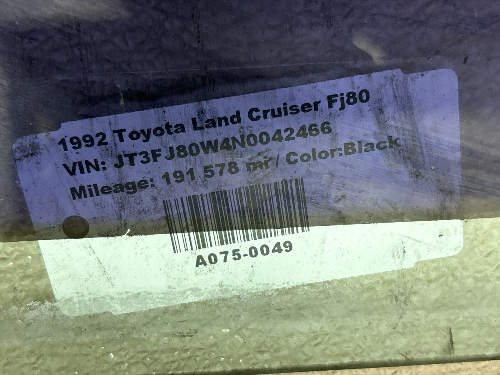 1991-1997 Toyota Land Cruiser Rear Right Door Glass Window Oem