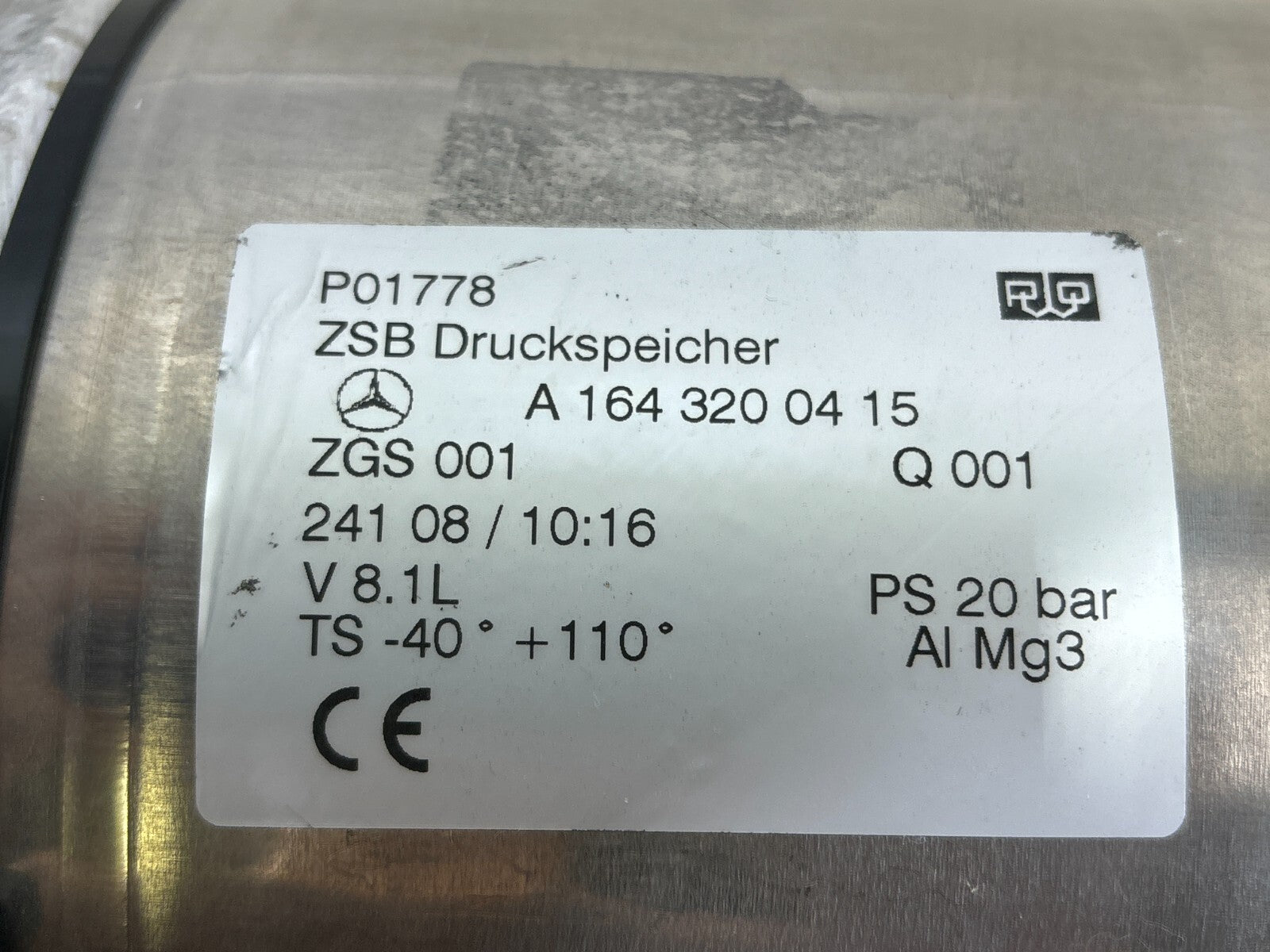 03-12 Mercedes Ml Gl Airmatic Suspension Air Compressor Cylinder Rear Diesel