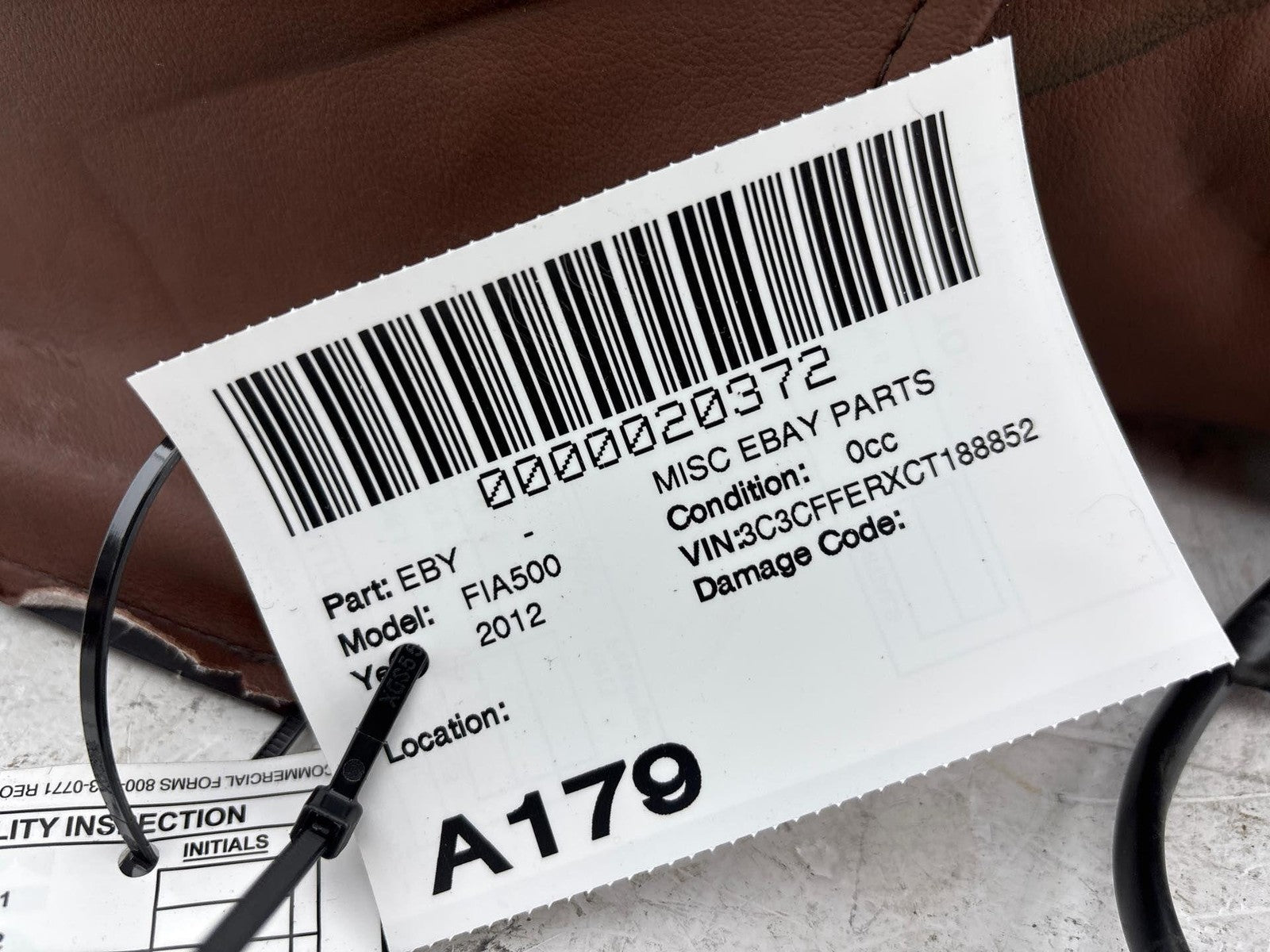 12-18 Fiat 500 Front Right Lower Seat Bottom Cushion Oem