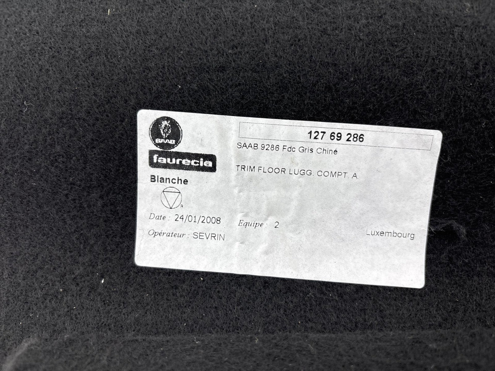 1997-2010 Saab 9-5 Aero Lower Rear Trunk Spare Tire Carpet Cover Black