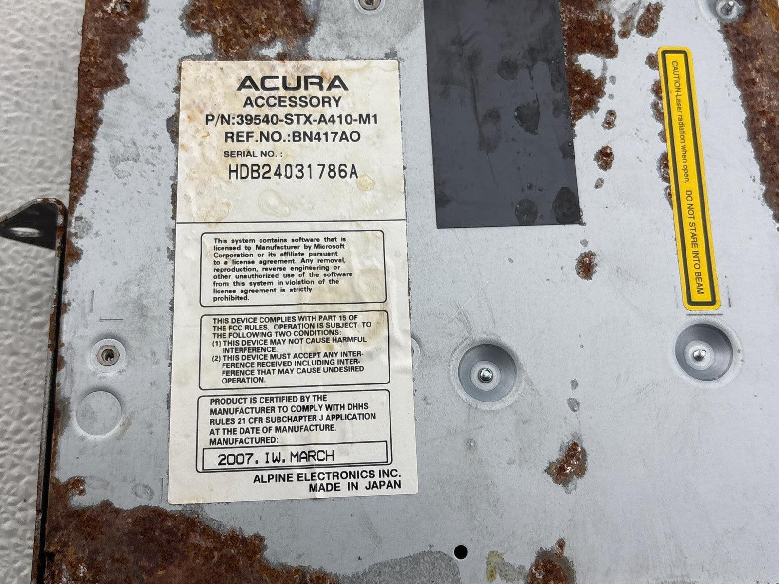 07-09 Acura Mdx Navigation Radio Dvd Rom Cd Disc Player Drive 39540-Stx-A410-M1