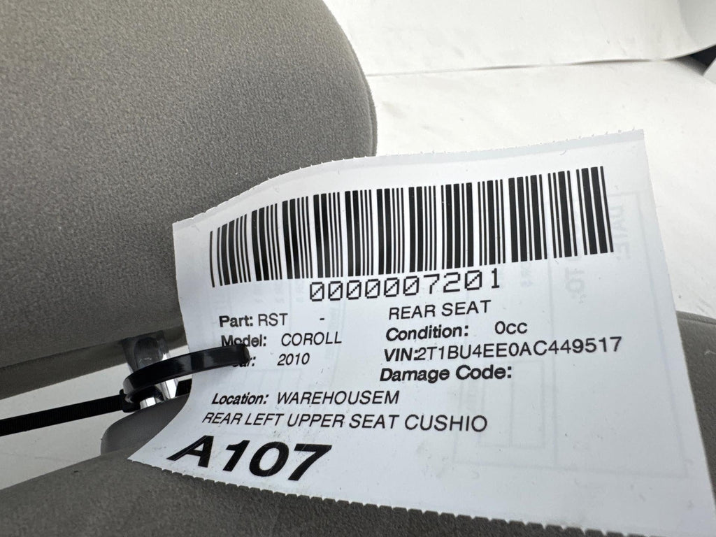 2009-2013 Toyota Corolla Rear Left Upper Seat Cushion, Cloth Ash Gray Oem