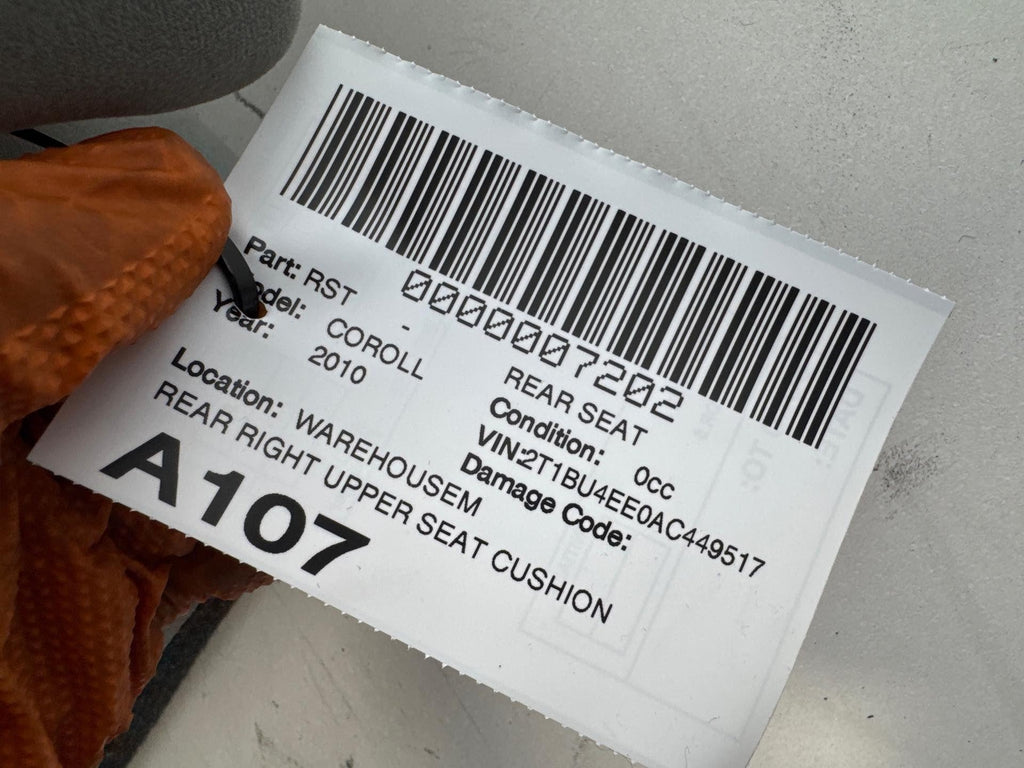 2009-2013 Toyota Corolle Rear Right Upper Seat Cushion, Cloth Ash Gray Oem