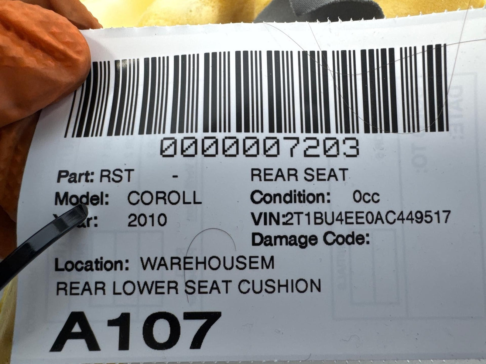 2009-2013 Toyota Corolla Sedan Rear Seat Lower Bottom Cushion Pad Oem