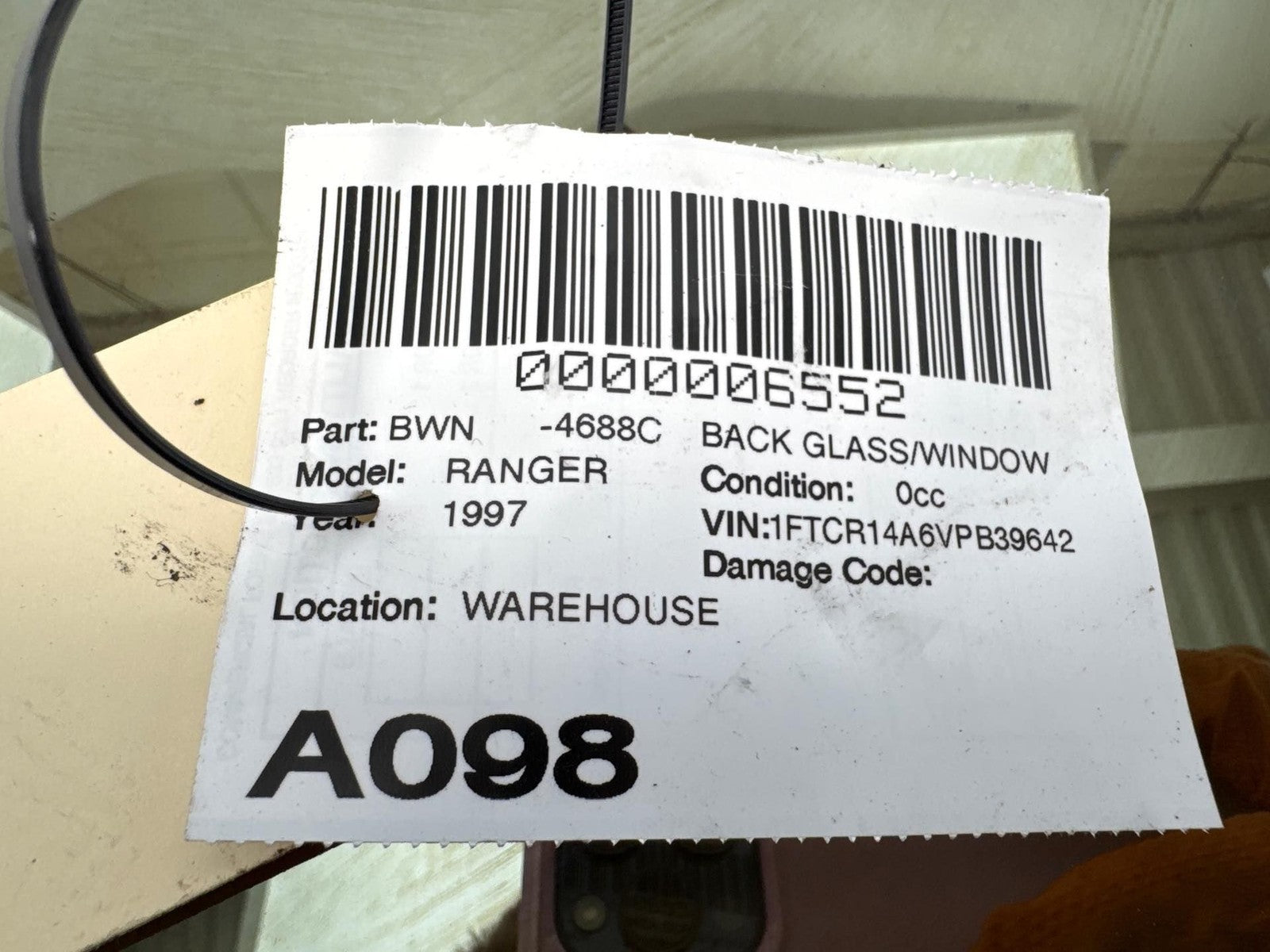 1983-1997 FORD RANGER REGULAR CAB SLIDING GLASS OEM